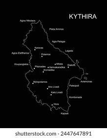 Ionian island Kythira map line contour vector silhouette illustration isolated on white background. Greek territory. Kythira shape shadow. Greece island symbol.