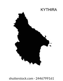 Ionian island Kythira map vector silhouette illustration isolated on white background. Greek territory. Kythira shape shadow. Greece island symbol.