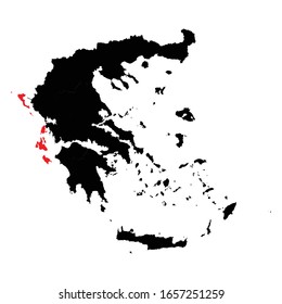 Ionian Island region highlighted on Greece map Vector EPS 10