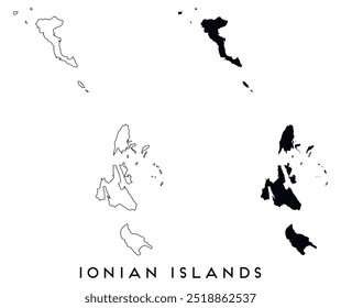 Ionian Islands map outline and black silhouette vector