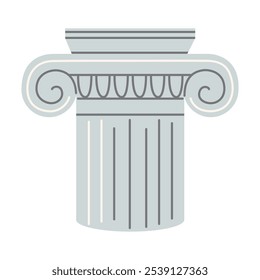 Ionic capital with volutes, Greek columns. Modern vector illustration isolated on white background, hand drawn, flat design