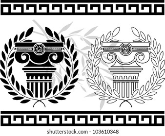 ionic columns with wreaths. stencil. vector illustration