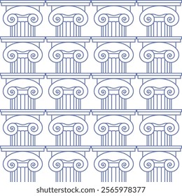 Ionic order column repetitve outlined symbols seamles pattern on white background