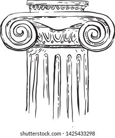 Ionic order. Vector hand drawn illustration of classical capital. Illustration in vintage engraving style.