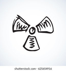 Ionising deterrent emanation mark isolated on white backdrop. Web outline medical ui logo concept. Freehand black ink linear hand drawn emblem sketchy in art retro doodle graphic style pen on paper