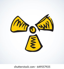 Ionising deterrent emanation mark isolated on white backdrop. Web outline medical ui logo concept. Freehand black ink linear hand drawn emblem sketchy in art retro doodle graphic style pen on paper