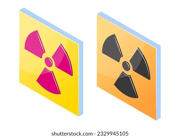 Ionizing radiation 3d signs. Hazard US and international icons with a trefoil in isometric view. Vector illustration isolated on a white background.