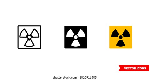 Ionizing radiation icon of 3 types: color, black and white, outline. Isolated vector sign symbol.
