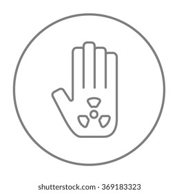 Ionizing radiation sign on a palm line icon.