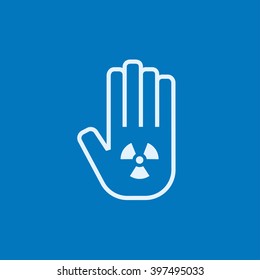 Ionizing radiation sign on a palm line icon.