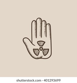 Ionizando el signo de la radiación en un icono del boceto de palma.