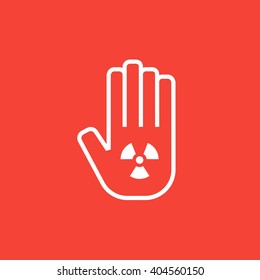 Ionizing radiation sign on a palm line icon.