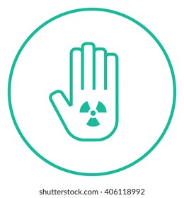 Ionizing radiation sign on a palm line icon.
