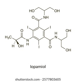 Iopamidol flat skeletal molecular structure Contrast media treatment. Vector illustration scientific diagram.