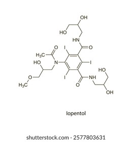 Iopentol flat skeletal molecular structure Contrast media treatment. Vector illustration scientific diagram.