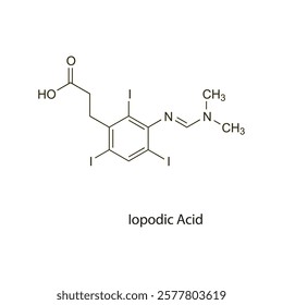 Iopodic Acid flat skeletal molecular structure Contrast media treatment. Vector illustration scientific diagram.