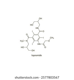 Iopromide flat skeletal molecular structure Contrast media treatment. Vector illustration scientific diagram.