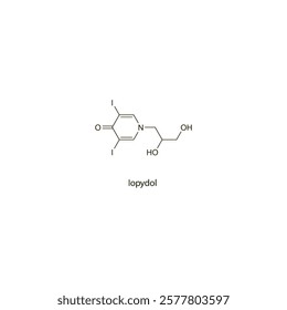 Iopydol flat skeletal molecular structure Contrast media treatment. Vector illustration scientific diagram.