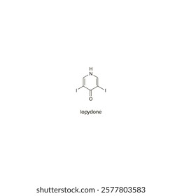 Iopydone flat skeletal molecular structure Contrast media treatment. Vector illustration scientific diagram.