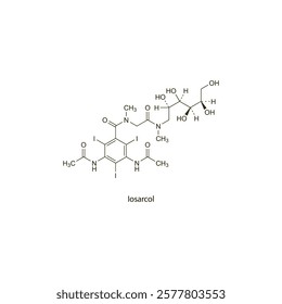 Iosarcol flat skeletal molecular structure Contrast media treatment. Vector illustration scientific diagram.