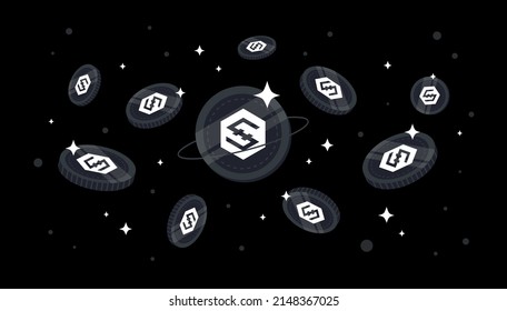 IOST coins falling from the sky. IOST cryptocurrency concept banner background.