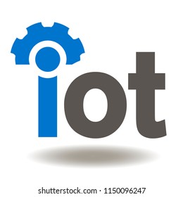 IOT Acronym With Gear Icon Vector. Internet Of Things Information Technology Logo.