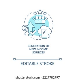 IoT in business benefits turquoise concept icon. Generation of new income sources abstract idea thin line illustration. Isolated outline drawing. Editable stroke. Arial, Myriad Pro-Bold fonts used