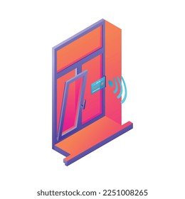 Iot business office isometric composition with neon colored glowing icon of futuristic device on blank background vector illustration