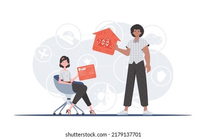 Concepto de IoT. La chica y el tipo son un equipo en el campo de Internet de las cosas. Bueno para sitios web y presentaciones. Ilustración vectorial.