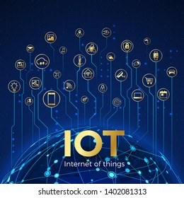 IOT concept. Internet of things. Global network connection. Monitoring and control smart systems icons. Vector illustration