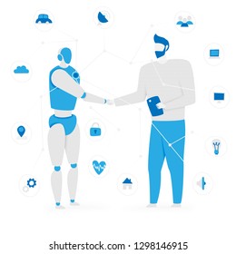 IoT concept with people and robot, internet of things vector design