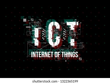 IOT. Conceptual Layout with HUD elements for print and web. Lettering with futuristic user interface elements.