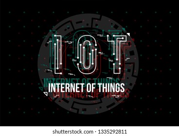 IOT. Conceptual Layout with HUD elements for print and web. Lettering with futuristic user interface elements.
