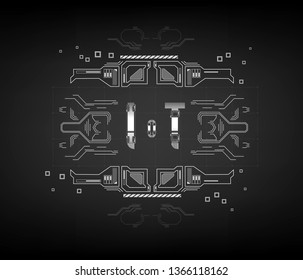 IOT. Conceptual Layout with HUD elements for print and web. Lettering with futuristic user interface elements.