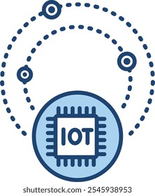 IoT-Konnektivitätssymbol - Verbundene Punkte bilden ein Netzwerk mit einem zentralen Hub. Schwarzer Vektorkonturstil