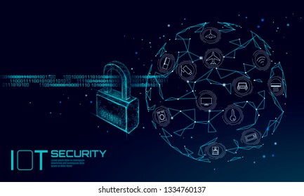 IOT cyber security padlock concept. Personal data safety Internet of Things smart home cyber attack. Hacker attack danger firewall innovation system vector illustration