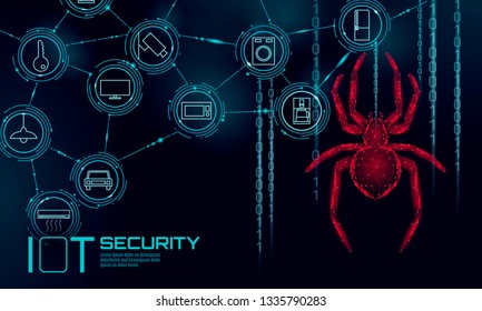 IOT cybersecurity spider concept. Personal data safety Internet of Things smart home cyber attack.  