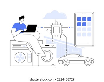 IoT development abstract concept vector illustration. Internet of things, IoT developer, programming team, company website design, web page element, UI, abstract metaphor.