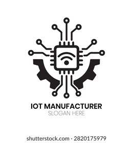 IoT Device Manufacturer logo features a stylized chip embedded within gear and circuitry, symbolizing mechanical precision in electronic hardware production. This rugged yet high-tech design is perfectly suited for industrial hardware manufacturers, automation engineering firms, smart equipment developers, technical maintenance services, or hardware startups needing a strong identity that communicates reliability, mechanical expertise, technical prowess, and systemic precision.