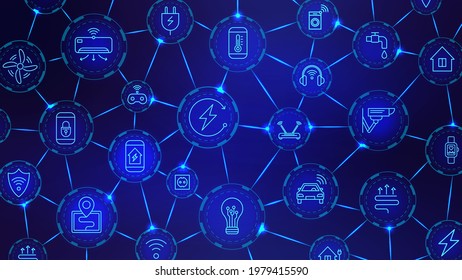 Iot digital chain. Wireless technology, connected device and smart house network. Internet of things industry futuristic vector background. Connected network iot digital, wireless control illustration