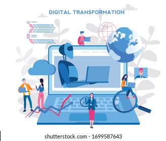 IOT, Digital Transformation, AI technology,  automation and cloud computing. Vector illustration for web banner, infographics, mobile. 