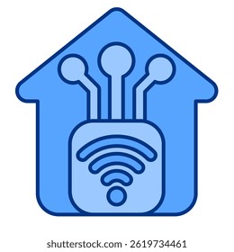 Ícone Home habilitado para IoT representado por IoT, estilo Home Blue.