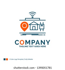 IOT, gadgets, internet, of, things Logo Design. Blue and Orange Brand Name Design. Place for Tagline. Business Logo template.