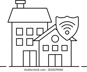 IOT Home or Internet Security Vector line Icon Design, urban and suburban house Symbol, Real Estate and Property Sign, Apartment and Mortgage Stock illustration, Insured and protected home Concept