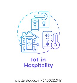 IoT in hospitality blue gradient concept icon. Smart hotel. Technology integration in travelling. Round shape line illustration. Abstract idea. Graphic design. Easy to use in blog post