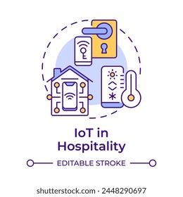 IoT in hospitality multi color concept icon. Smart hotel. Technology integration in travelling. Round shape line illustration. Abstract idea. Graphic design. Easy to use in blog post