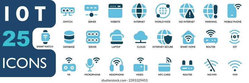 
IOT icon set contains router, internet, website, globe, cellphone, database, server, cloud, server, IOT, wifi, camera, NFC.flat color icons collection. for apk, web and other designs.