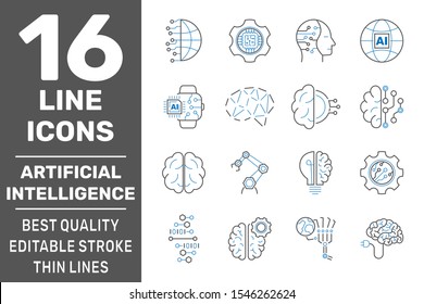 Iot, Industry 4.0, Artificial Intelligence Technology Concept Icons Set. Smart Factory, Automotive Manufacturing, AI, Industrial Internet Of Things (IIOT) Related Signs. Editable Stroke. EPS 10