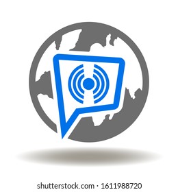 IOT Internet Global Networking Connection Communication Logo. Earth Planet Speech Bubble Wireless WIFI Signal Icon Vector.