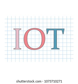 IOT (internet of things) acronym on checkered paper sheet- vector illustration